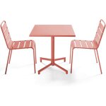 Ensemble table 70 cm et 2 chaises de jardin en m�tal argile - palavas