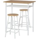 Ensemble table de bar 80x50x90cm (3 pices) - mdf / acier blanc + chne - 2 tabourets avec tagre