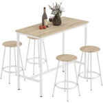 Ensemble table de bar bistrot - homcom - avec 4 tabourets de bar - avec repose - pieds - style moderne, ...