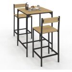 Ensemble table de bar carr�e detroit 60 cm et 2 chaises de bar design industriel