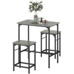Ensemble table de bar grise - table + 2 tabourets avec repose - pieds antid�rapants - cuisine / salle ...