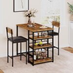 Ensemble table de bar, table a manger avec 2 chaises rembourr�es, table de cuisine avec 3 �tag�res, table ...