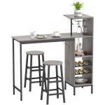 Ensemble table de bar avec tabourets, table  manger debout avec 2 chaises de bar tagres, casiers  ...