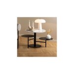 Ebuy24 - ensemble de tables basses rondes 60 et 40 cm en marbre blanc et acier Ebuy24 - ensemble de tables basses rondes 60 et 40 cm en marbre blanc et acier