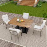 Modfu - ensemble table et chaises, 1 table  manger 120 x 70 x 75 cm + 4 fauteuils, mobilier de jardin, ...