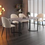 Ensemble table et chaises (table 140x80cm + 4 chaises), moderne, cuisine / salle à manger, velours beige, ... Ensemble table et chaises (table 140x80cm + 4 chaises), moderne, cuisine / salle à manger, velours beige, ...