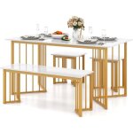 Relax4life - ensemble table et chaises 4 pcs, table  manger avec 2 tabourets et banc encastrables, grain ...
