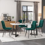 Ensemble table et chaises, comprenant 4 chaises en velours vert et 1 table � manger, mdf marbr�, structure ...