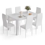 Ensemble table et chaises avec 6 chaises table � manger bois massif pour salle � manger cuisine, blanc ...