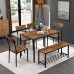Ensemble table et chaises 6 pcs style industriel - table  manger 110x70cm avec 4 chaises et 1 banc pour ...