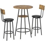 Ensemble table et chaises de bar 3 pices - 2 tabourets rembourrs - cuir synthtique - dossier - structure ...