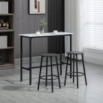 Ensemble table et chaises de bar 3p - table haute acier blanc / noir + 2 tabourets, cuisine moderne