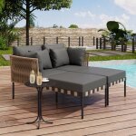 Salon de jardin avec 4 coussins, 2 chaises longues, 1 table basse, canapé de jardin, noir Salon de jardin avec 4 coussins, 2 chaises longues, 1 table basse, canapé de jardin, noir