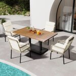 Ensemble table et chaise de jardin 5 pièces (bois d'acacia + tressage rotin + métal) pour 4 personnes, ... Ensemble table et chaise de jardin 5 pièces (bois d'acacia + tressage rotin + métal) pour 4 personnes, ...
