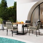 Ensemble table et chaise de jardin 5 pièces (bois d'acacia + tressage rotin + métal) pour 4 personnes, ... Ensemble table et chaise de jardin 5 pièces (bois d'acacia + tressage rotin + métal) pour 4 personnes, ...