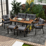 Ensemble de table et chaises de jardin 6 personnes en bois d?acacia, salon de jardin avec fauteuils et ...