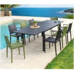 Ensemble table et chaises de jardin - 8 places - gris et vert olive - guetharos Ensemble table et chaises de jardin - 8 places - gris et vert olive - guetharos
