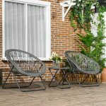 Modfu - ensemble table et chaises de jardin 2 chaises + 1 table basse fixes et pliantes, en rotin, gris ...