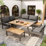 Set mobilier terrasse 6 places ? compos� de 2 canap�s, 1 fauteuil, 1 table avec seau � glace int�gr� ...