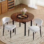 Ensemble table et chaises - table ronde - pu blanc - moderne - minimaliste - pour salle a manger / cuisine ...