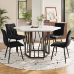 Ensemble table et chaises de salle � manger (ensemble de 5 pi�ces), table � manger hexagonale moderne ...