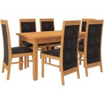 Les tendances - ensemble table extensible 140 - 180cm et 6 chaises en bois clair de htre et tissu noir ...