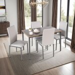 M&s - ensemble table grise + 4 chaises en pu gris clair - mirley