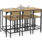 Ensemble table haute de bar detroit 150 cm et 6 chaises de bar design industriel