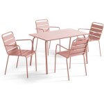 Ensemble table de jardin et 4 fauteuils en m�tal rose poudr� - palavas