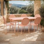 M&s - ensemble table de jardin + 6 chaises rondes en m�tal terracotta - baca