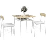 Homcom - ensemble table � manger 2 chaises style contemporain cosy - �tag�re - acier pu blanc aspect ...