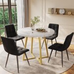 Ensemble table � manger, avec 4 chaises, table de cuisine ronde, structure en m�tal, plateau en mdf, ...