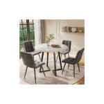 Ensemble table � manger avec 4 chaises en velours gris fonc�, table � manger ronde de 80 cm avec pieds ...