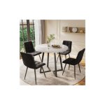 Ensemble table � manger avec 4 chaises en velours noir, table � manger ronde de 80 cm avec pieds en m�tal ...