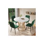 Ensemble table  manger avec 4 chaises en velours vert, table  manger ronde de 100 cm avec pieds en ...