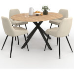 Ensemble table � manger extensible ronde alix bois et noir 110 - 150 cm et 4 chaises thalya velours beige ...