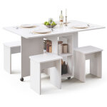 Ensemble table � manger pliante avec 4 chaises, table de cuisine avec 2 etag�res de rangement et roues ...