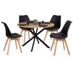 Ensemble table  manger ronde alix 110 cm bois et noir et 4 chaises sara noires