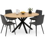 Ensemble table  manger ronde extensible alix 110 - 150 cm et 4 chaises mila en velours gris fonc