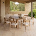 Ensemble de table ovale ?? 190 cm en bois d'acacia ginara et 8 chaises de jardin en bois d'acacia saira ...