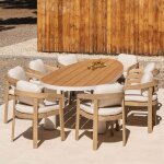Ensemble de table ovale taneli, 260x110 cm, en aluminium et bois de teck, et 8 chaises de jardin en bois ...