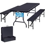 Ensemble table pliante et 2 bancs 180 cm anthracite table de jardin 8 personnes camping terrasse pique ...