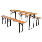 Ensemble table pliante - 3 pi�ces (1 table + 2 bancs), bois pin massif & m�tal, pliable int�rieur / ext�rieur, ...