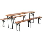 Ensemble table pliante - 3 pi�ces (1 table + 2 bancs), bois pin massif & m�tal, pliable int�rieur / ext�rieur, ...
