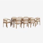 Sklum - ensemble table rectangulaire 220x100 cm en bois d'acacia kaela et 8 chaises de jardin en bois ...
