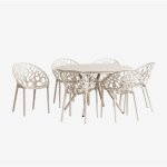 Sklum - ensemble table ronde en aluminium val�rie (�125 cm) et 6 chaises de jardin ores tapioca beige ...