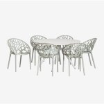 Sklum - ensemble table ronde en aluminium val�rie (�125 cm) et 6 chaises de jardin ores vert kaki