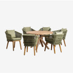 Sklum - ensemble de table ronde en bois (120 cm) naele et 6 chaises de jardin barker vert bambou