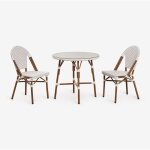 Ensemble table ronde brielle bistro (80 cm de diam�tre) et deux chaises de jardin empilables en aluminium ...