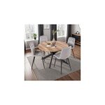 M&s - ensemble table ronde naturel + 4 chaises en velours gris - dialo